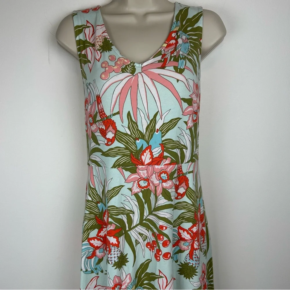 Talbots Floral Parrot Print Sleeveless Knit Maxi sz LP ResortWear Preppy Coastal - Picture 3 of 14